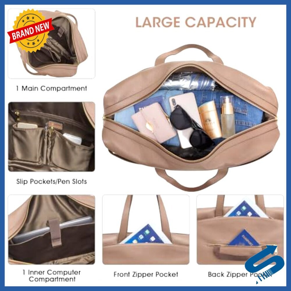 Large Leather Weekender Duffel Bag with Laptop Compartment Carry On Tote - Picture 5 of 7